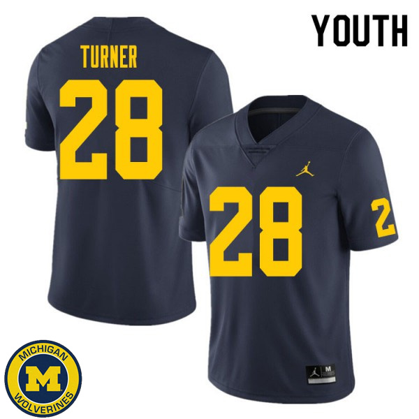 Youth Michigan Wolverines #28 Christian Turner Navy College Game Jersey